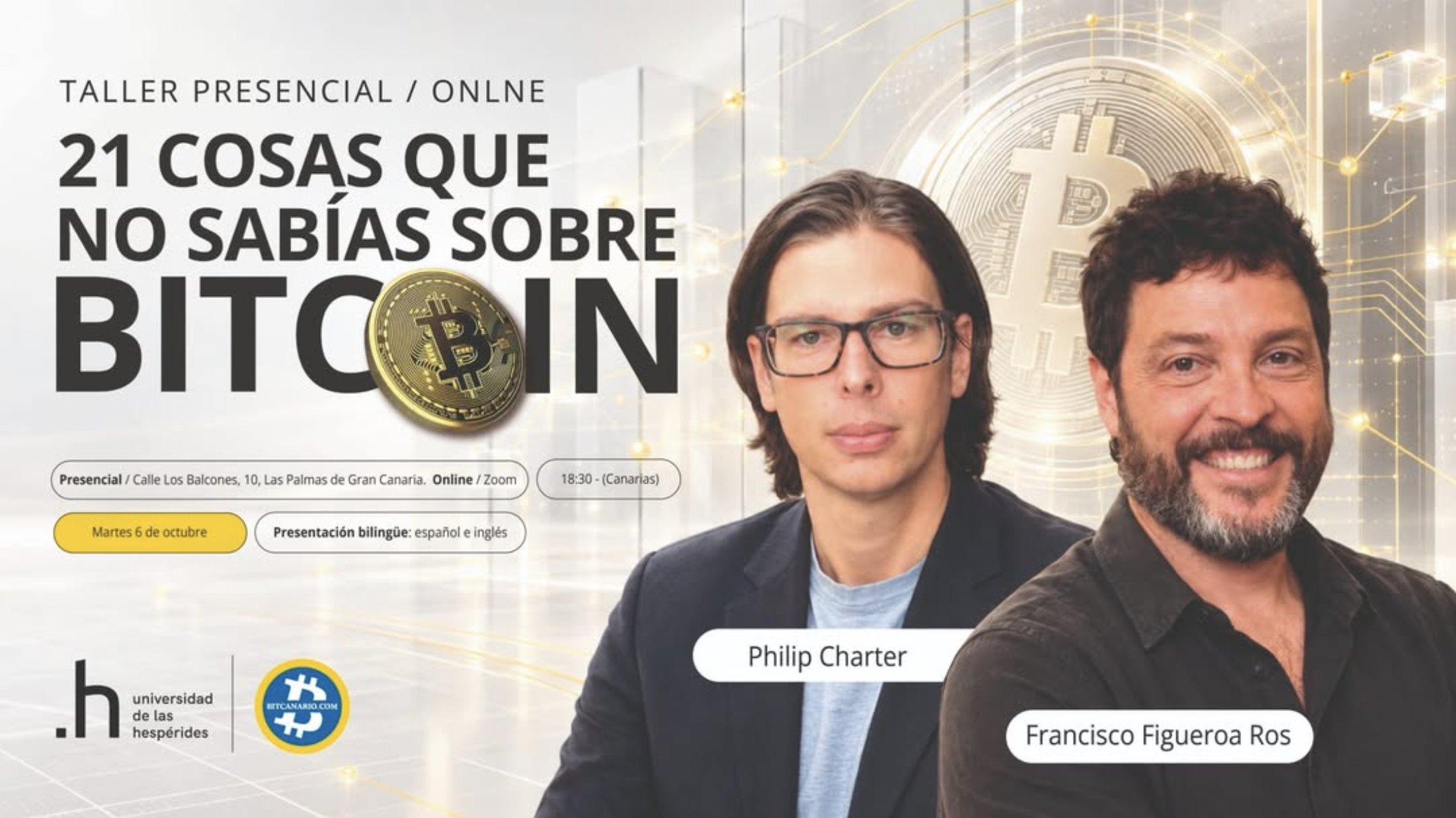 Poster: 21 cosas que no sabías sobre Bitcoin, with Philip Charter and Francisco Figueroa Ros